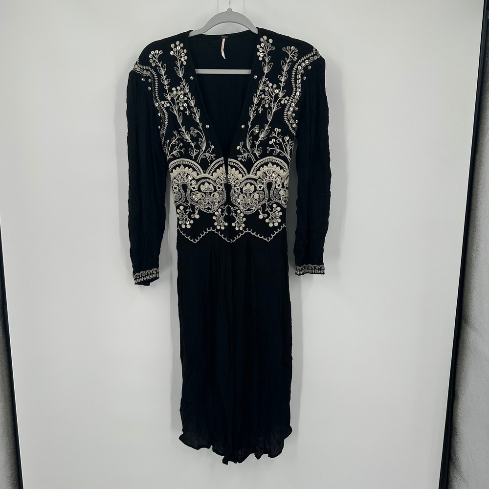 Free People Womens Boho Whimsigoth Maxi Top Size XS Embroidered Witchy Goth